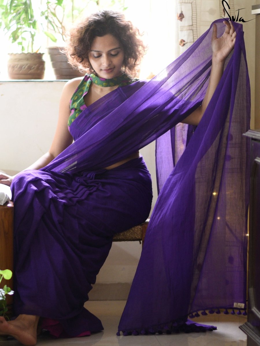 Mulmul Cotton Green Saree With Sequins|Ode To Greens|Suta